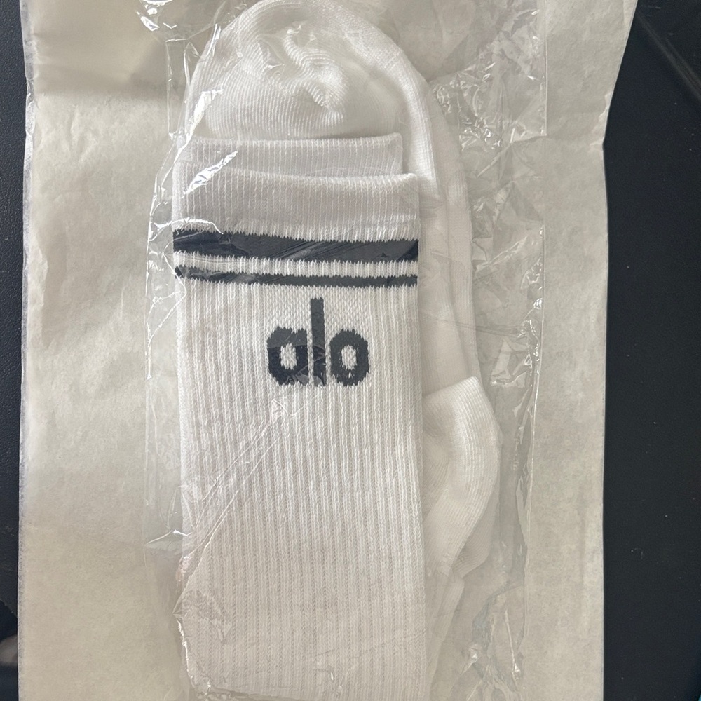ALO Yoga White Athletic Socks with Black Stripes